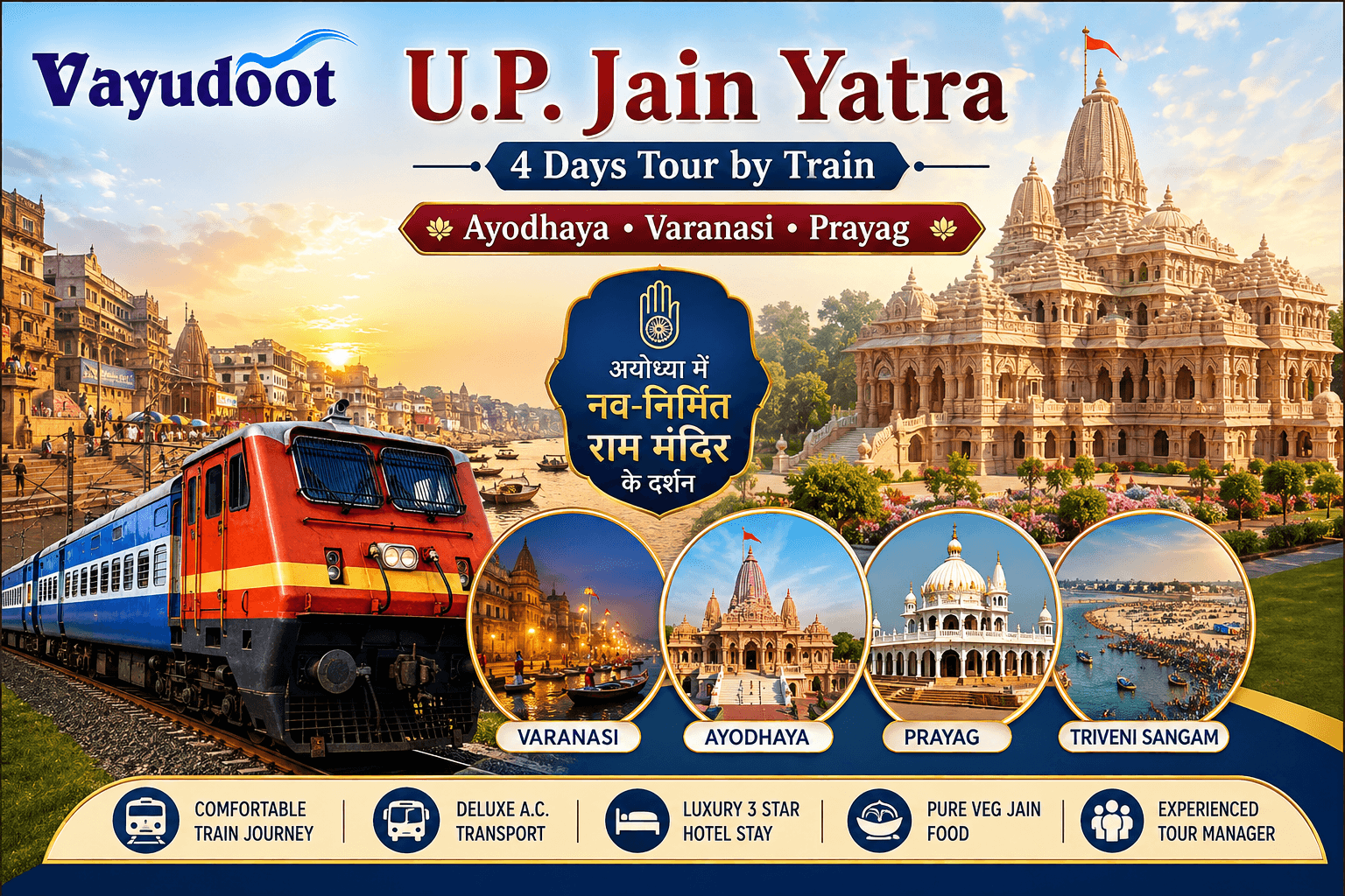 Uttar Pradesh Jain Yatra Ayodhya Varanasi Prayagraj 6 Days by Train travel package